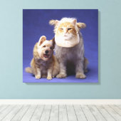 Katten en honden met maskers canvas afdruk (Insitu (Houten vloer))