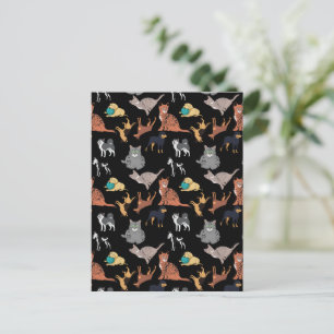 Katten en honden patroonontwerp op zwart briefkaart