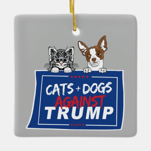 KATTEN EN HONDEN TEGEN TRUMP KERAMISCH ORNAMENT (Voorkant)