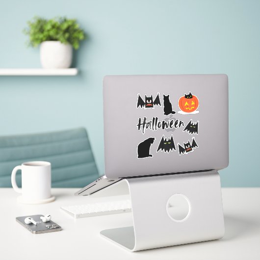 Katten en katten Halloween Sticker (Laptop op bureau)