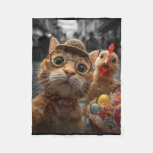 Katten- en kippen-selfie Grappige vintage paaseier Fleece Deken