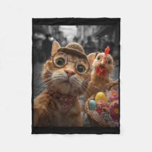 Katten- en kipselfie Grappige vintage Paaseieren _ Fleece Deken