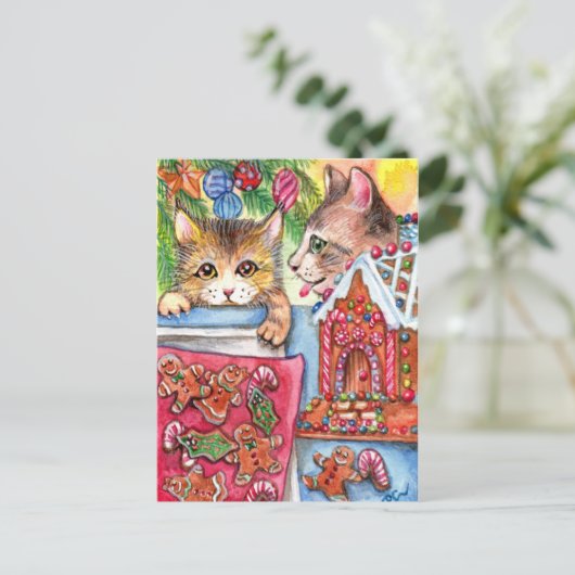 Katten en koekjeskoekjes briefkaart (Staand voorkant)