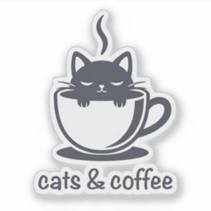 Katten en Koffie Grappige Kawaii Zwarte Katachtige Sticker