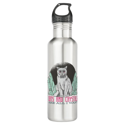 Katten en kristallen zijn alles wat ik wil waterfles (Voorkant)