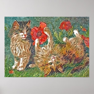 Katten en papavers poster