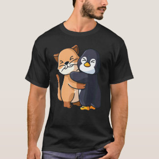 Katten- en pinguïnschattig dier knuffelen voor vro t-shirt