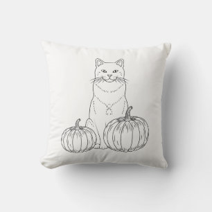 Katten En Pompoenen Minimalistische Lijnkunst Herf Kussen