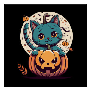 Katten en pompoenen voor een gelukkig Halloween! Perfect Poster
