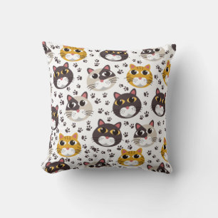Katten en pootafdrukken patroon kussen