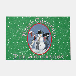  Katten en Sneeuwman Green Custom Christmas Deurmat
