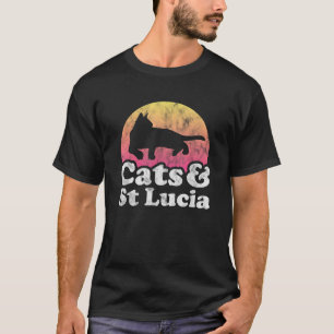 Katten en St Lucia Mannen s of Vrouwen Kat en Sain T-shirt