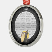Katten- en uil-Halloween-huwelijksornament Metalen Ornament (Links)