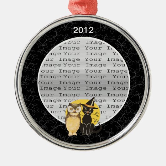 Katten- en uil-Halloween-huwelijksornament Metalen Ornament (Voorkant)