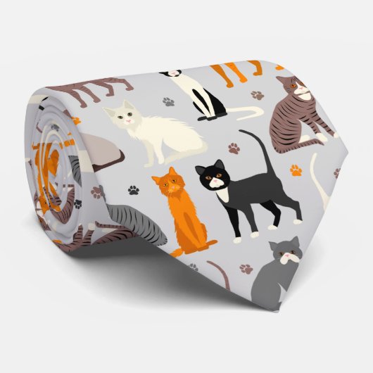 Katten en verfdrukken stropdas (Opgerold)