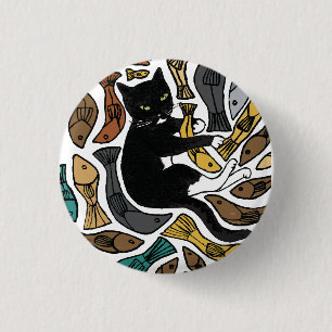Katten en visbadge ronde button 3,2 cm