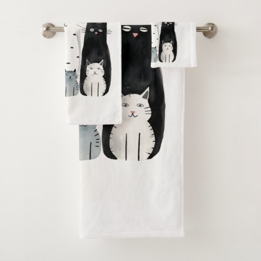 Katten en Vrienden Waterverf Gouache Illustratie Bad Handdoek (Insitu)