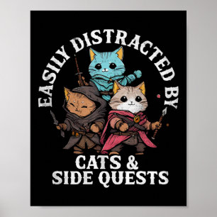 Katten en zijmissies Fantasy Gamer Kat Design Poster