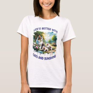 Katten en zonneschijn Vrouwen Wit T-shirt
