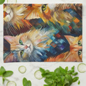 Katten Gezichten Dieren Kunst Theedoek (Gevouwen)