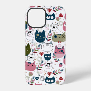 Katten gezichten gedempt warm groen patroon (alle iPhone 12 pro hoesje