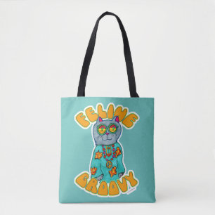Katten Groovy Hippie Kat Marker Kunst Ontwerp Draagtas