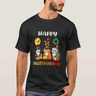 Katten Halloween Kerstmis Gelukkig Hallothanksmas T-shirt