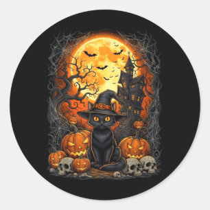 Katten Halloween Pompoen Zwart Ronde Sticker