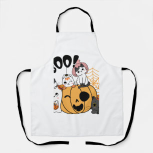 Katten hebben plezier op Halloween Sticker Schort