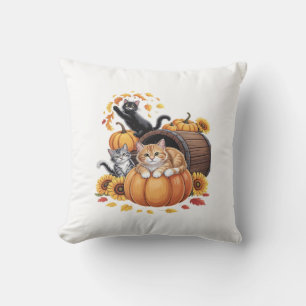 Katten Herfst Eiken Pompoenen Thanksgiving Zonnebl Kussen