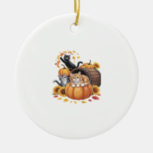 Katten Herfst Eikenboom Pompoenen Thanksgiving Zon Keramisch Ornament