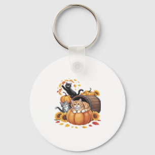 Katten Herfst Herfst Pompoenen Thanksgiving Zonneb Sleutelhanger