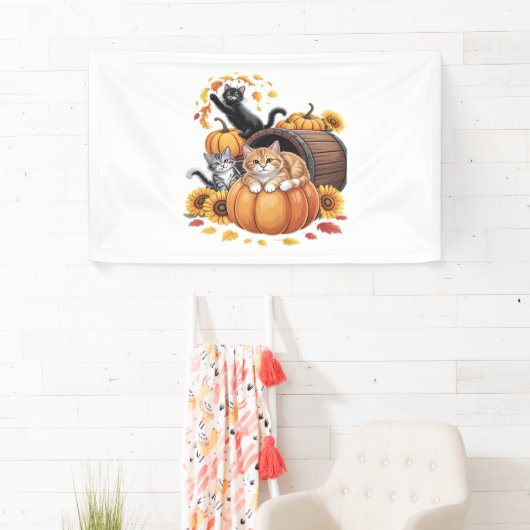 Katten Herfst Herfst Pompoenen Thanksgiving Zonneb Spandoek (Insitu)