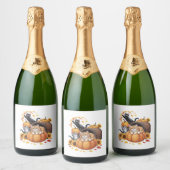 Katten Herfst Herfst Pompoenen Thanksgiving Zonneb Sparkling Wijnetiket (Flessen)