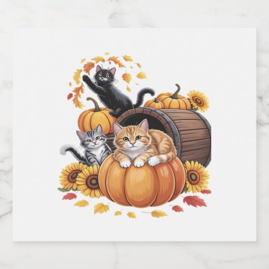 Katten Herfst Herfst Pompoenen Thanksgiving Zonneb Sparkling Wijnetiket (Enkel label)