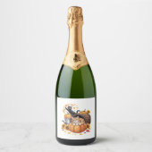 Katten Herfst Herfst Pompoenen Thanksgiving Zonneb Sparkling Wijnetiket (Voorkant)