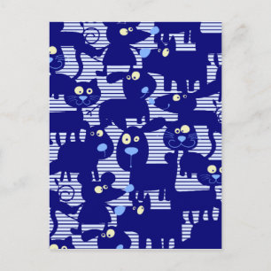 Katten - Honden en muizen in het blauw Briefkaart