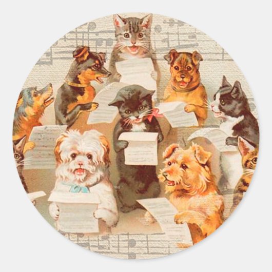 Katten & Honden zingen,  Arthur Thiele Ronde Sticker (Voorkant)