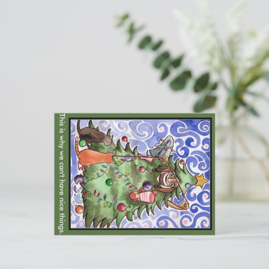 Katten & hun mens & een Kerstboom Feestdagenkaart (Staand voorkant)