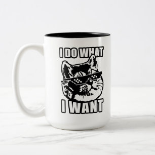Katten Ik Doe Wat Ik Wil Neem Het Maar Serieus Gra Tweekleurige Koffiemok