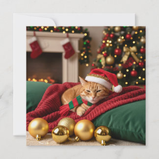 Katten in Bank Kerst Thema Feestdagenkaart