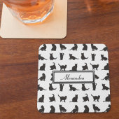 Katten in Black Silhouette Pattern met voornaam Bier Onderzetter