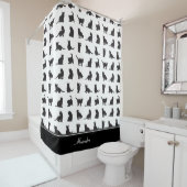 Katten in Black Silhouette Pattern met voornaam Douchegordijn (In situ)