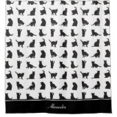 Katten in Black Silhouette Pattern met voornaam Douchegordijn (Voorkant)