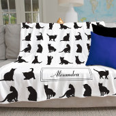 Katten in Black Silhouette Pattern met voornaam Fleece Deken