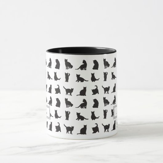 Katten in Black Silhouette Pattern met voornaam Mok (Midden)