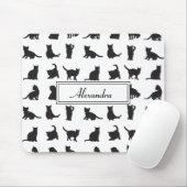 Katten in Black Silhouette Pattern met voornaam Muismat (Met muis)
