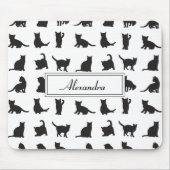 Katten in Black Silhouette Pattern met voornaam Muismat (Voorkant)
