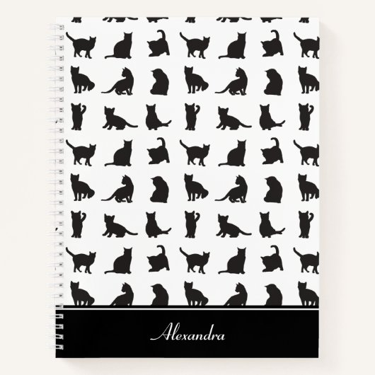 Katten in Black Silhouette Pattern met voornaam Notitieboek (Voorkant)