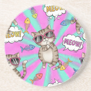 Katten in brillen, Pop Art, door Natasha Us Zandsteen Onderzetter